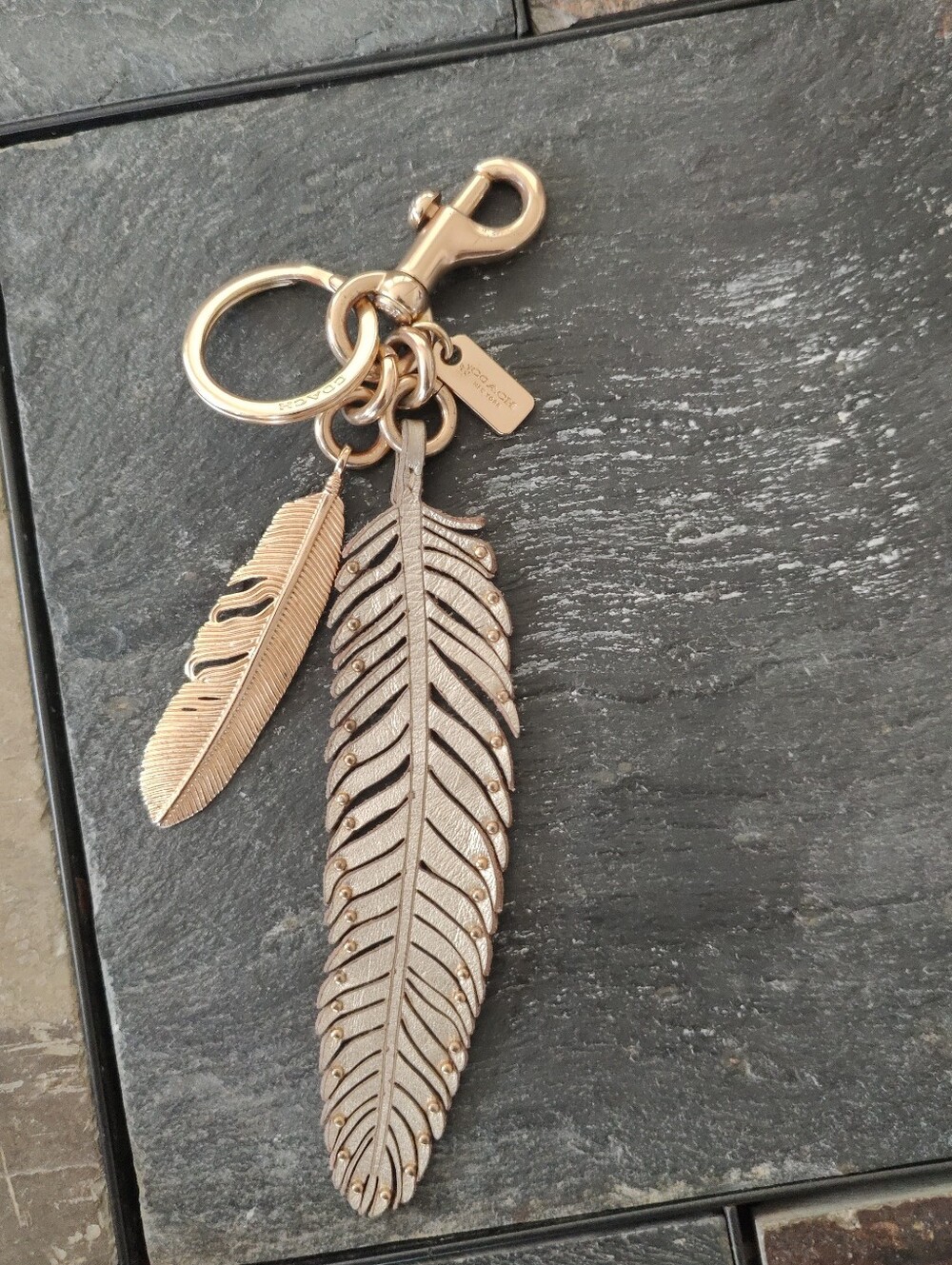 Coach Gold Feather Leather Bag metal Charm  collectible
